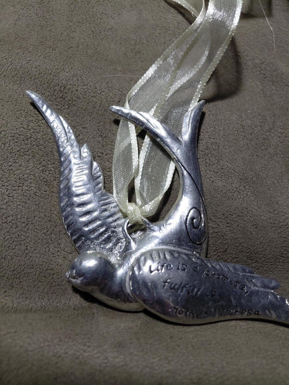 Solid Pewter Dove with Mother Teresa Quote